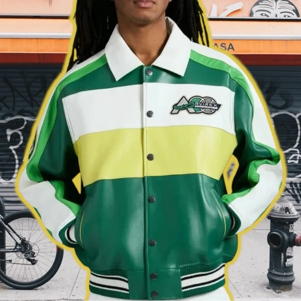 Avirex Green, White, and Yellow Bomber Jacket - Picture 1 of 6